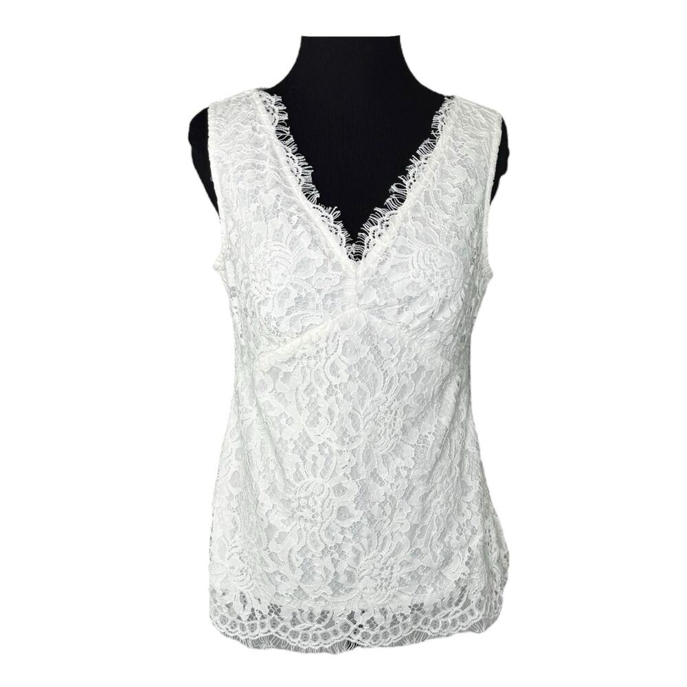 Off White Cream Womens Textured Floral Sleeveless V Neck‎ Top Blouse Sz 4 NWT